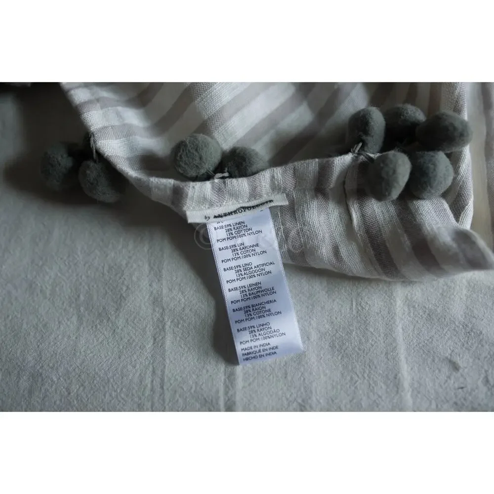Anthropologie Pom Tassel Curtain Gray single 50 x 84 NEW